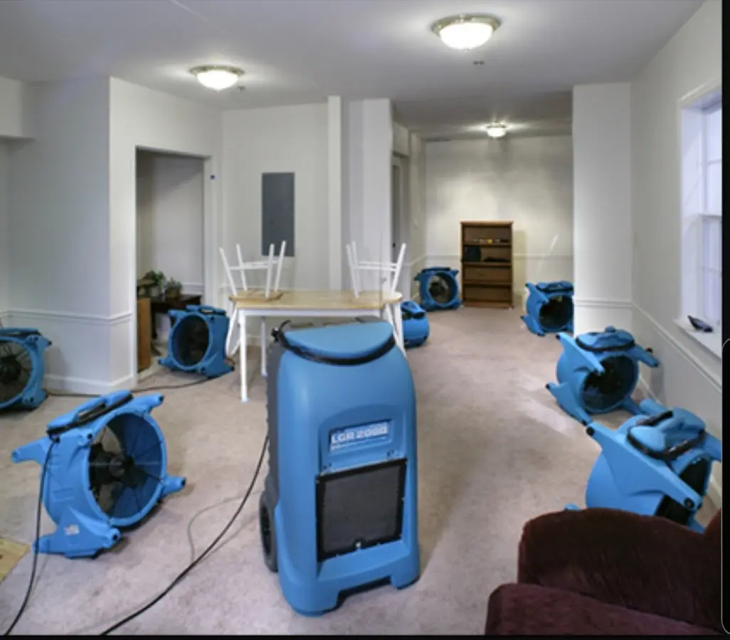 Air movers and dehumidifier setup for Water Damage Restoration in Luzerne